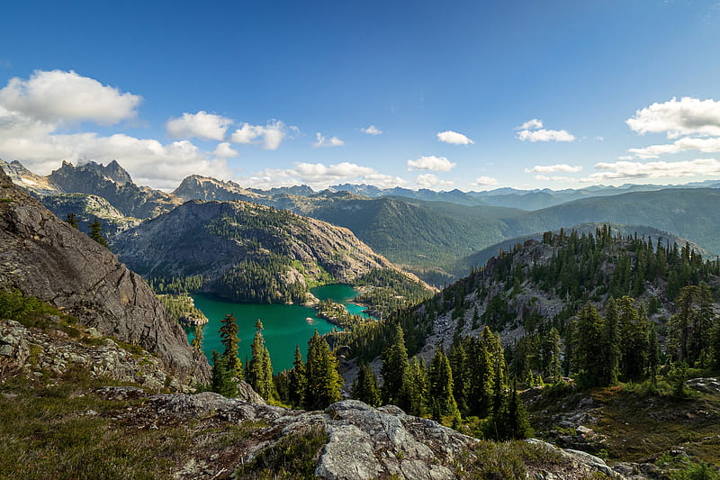 Lakes, Lake, Cloud, Forest, Mountain, Panorama, Sky, USA, HD wallpaper