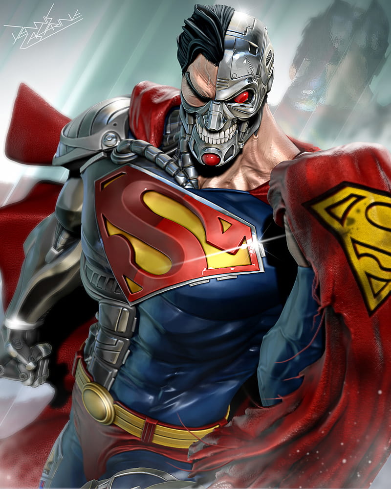 Cyborg Superman, cyborg, dc, digital art, logo, la maquina, super, superman, HD phone wallpaper