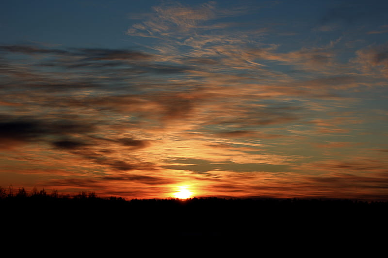 sunset, sky, silhouette, clouds, HD wallpaper