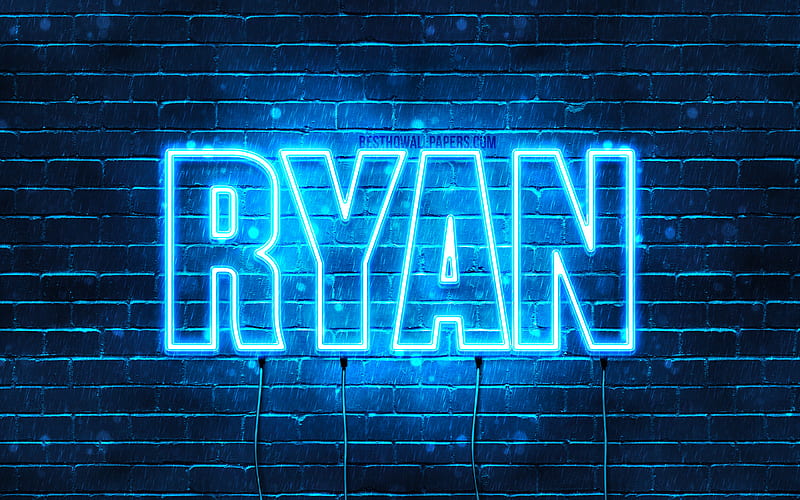 Ryan with names, horizontal text, Ryan name, blue neon lights, with Ryan name, HD wallpaper