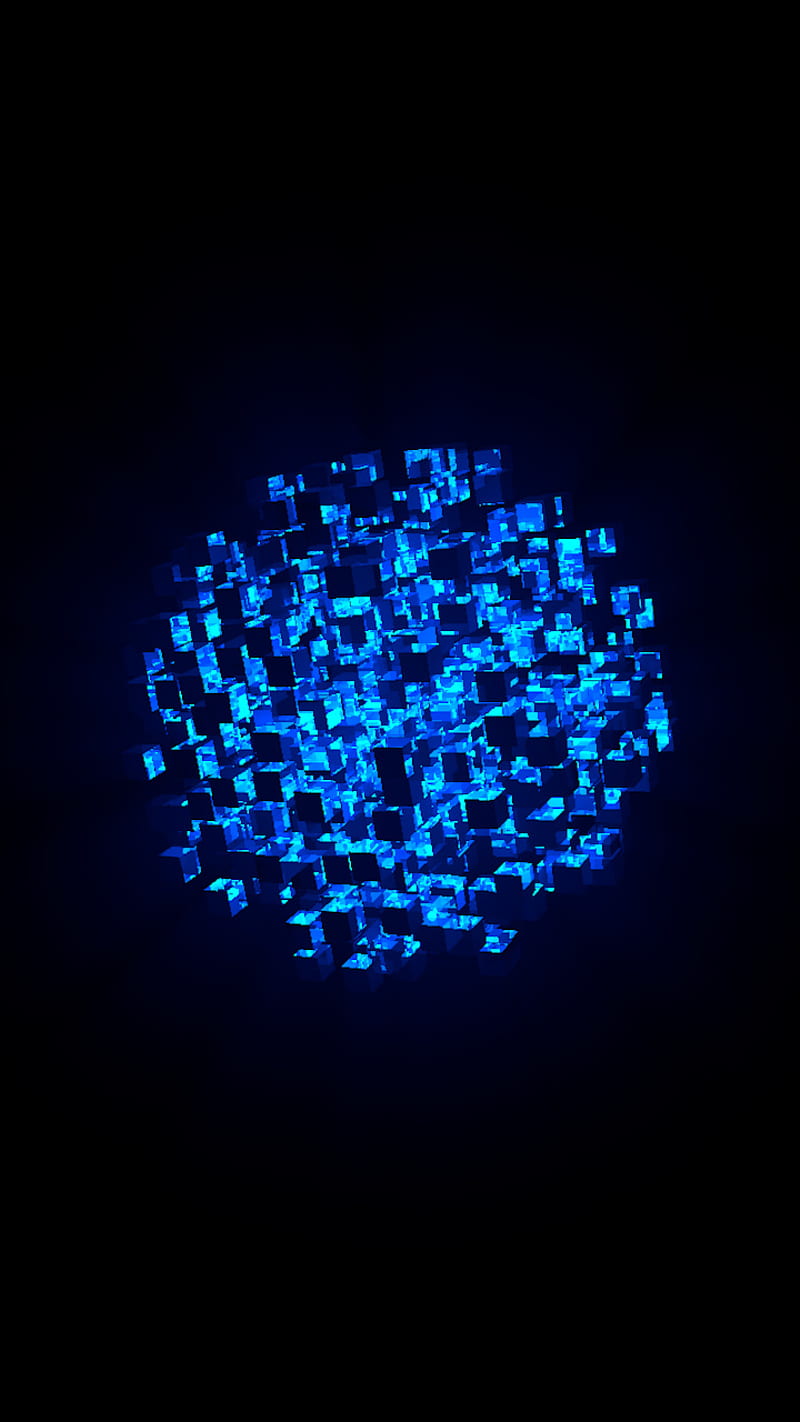 inner glow, blue, cubes, futuristic, light, sphere, HD phone wallpaper