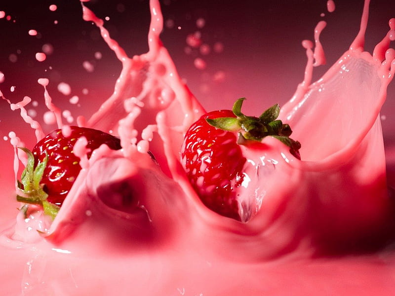~Strawberry Splash!~, splash, drink, strawberry, taste, HD wallpaper
