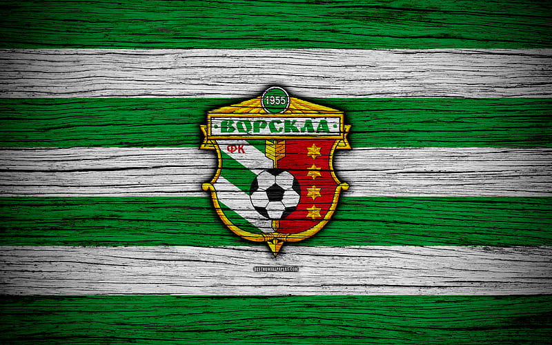 Vorskla Poltava FC UPL, logo, soccer, Ukrainian Premier League, football club, Ukraine, Vorskla Poltava, wooden texture, FC Vorskla Poltava, HD wallpaper