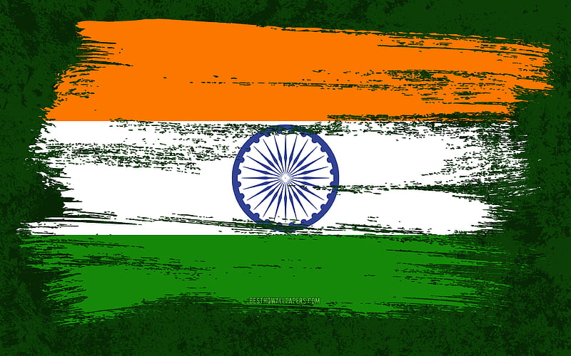Flag of India, grunge flags, Asian countries, national symbols, brush stroke, Indian flag, grunge art, India flag, Asia, India, HD wallpaper
