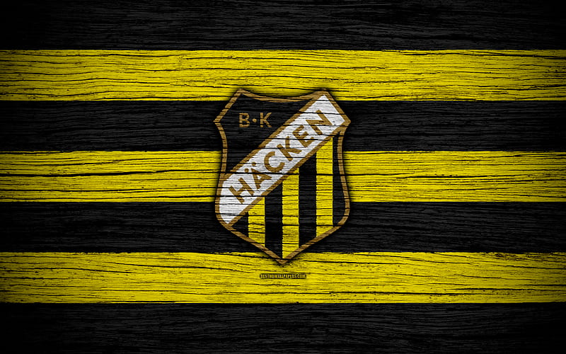 Hacken FC Allsvenskan, soccer, football club, Sweden, Hacken, emblem, wooden texture, FC Hacken, HD wallpaper