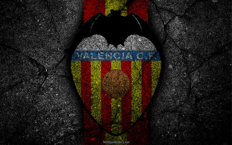 Valencia, logo, art, La Liga, soccer, football club, LaLiga, grunge, Valencia FC, HD wallpaper