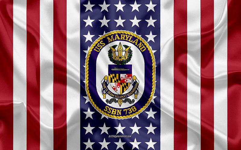 USS Maryland Emblem, SSBN-738, American Flag, US Navy, USA, USS Maryland Badge, US warship, Emblem of the USS Maryland, HD wallpaper