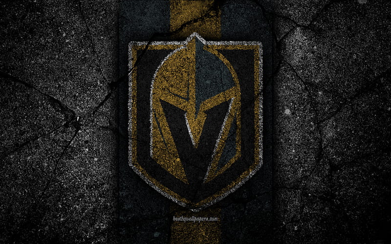 Vegas Golden Knights, logo, hockey club, NHL, black stone, Western Conference, USA, Asphalt texture, hockey, Pacific Division, HD wallpaper