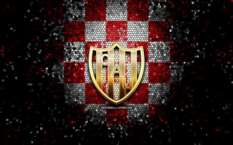 Union FC, glitter logo, Argentine Primera Division, red white checkered background, soccer, argentinian football club, Union logo, mosaic art, CA Union, Union de Santa Fe, football, Club Atletico Union, HD wallpaper