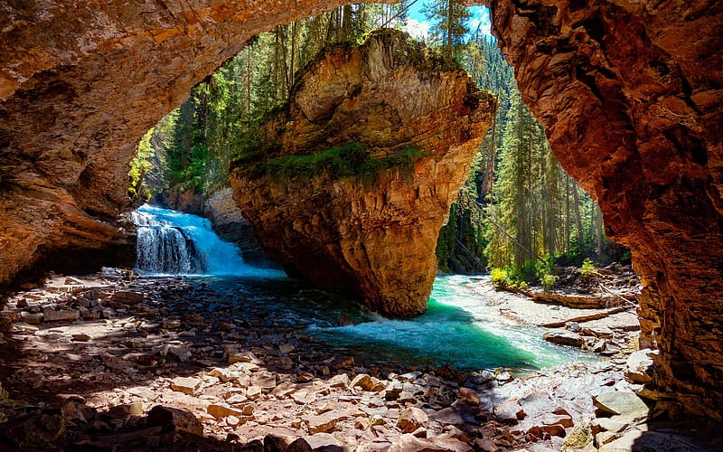 Cave River Johnston Canyon Resort Banff Canada, HD wallpaper
