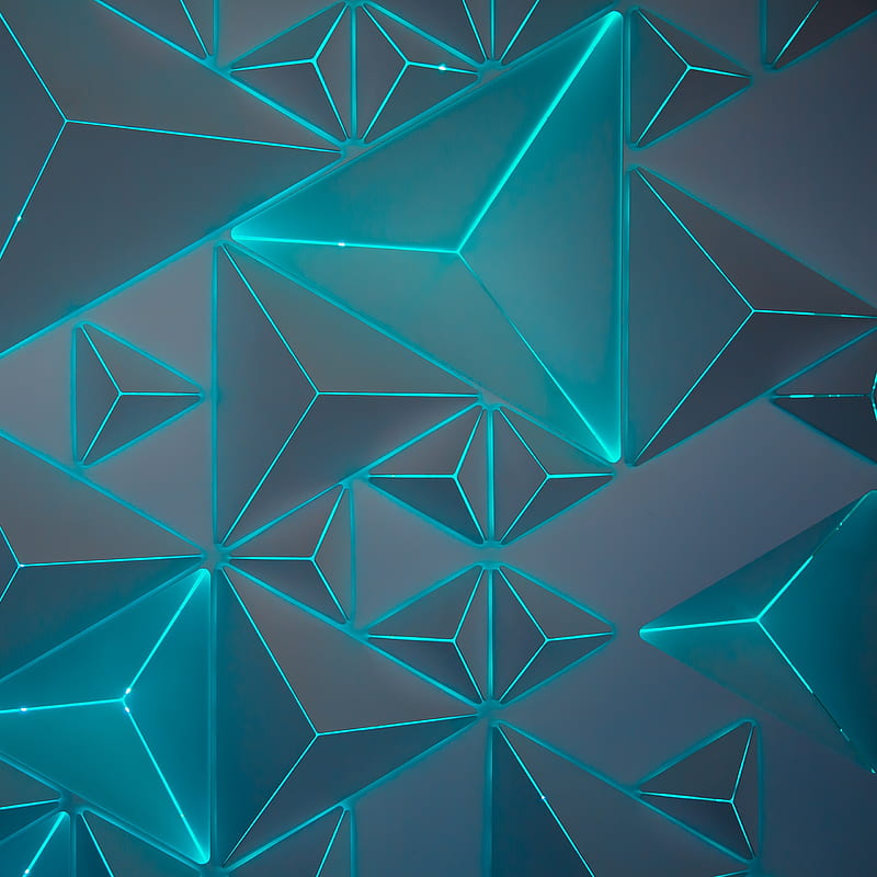 Triangles, 3d, abstract, angles, background, geometric, rendering, teal, HD phone wallpaper