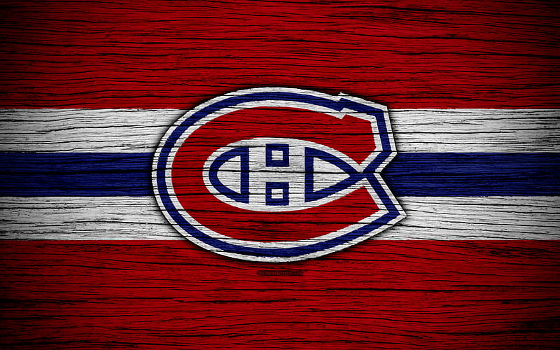 Montreal Canadiens NHL, hockey club, Eastern Conference, USA, logo, wooden texture, hockey, Atlantic Division, HD wallpaper