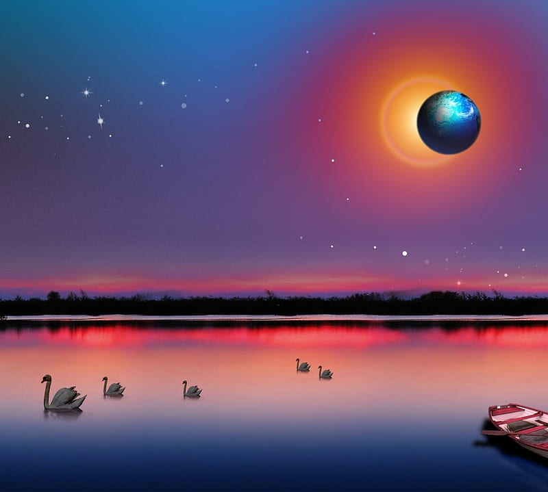 Beautiful Eclipse, planets, sun, background, boat, nice, gold, multicolor bright, sunbeam, sunrises, art, brightness, corona, sunrays, purple, violet, white, red, border, marge, bonito, ipad, leaves, green, scenery, animals, blue, night, lakes, shadow, day, nature branches, pc, scene, shore, margin, yellow, cenario, lightness, calm, scenario, beauty, rivers, islands, cena, golden, black, birds, trees, abstract, cool, awesome, sunshine, aura, hop, fullscreen, colorful, canoe, halo, graphy, eclipse, sunsets, pink, light, tranquility, amazing line, colors, abstrac, swans, leaf, universe, serene, plants, colours, earth, natural, HD wallpaper