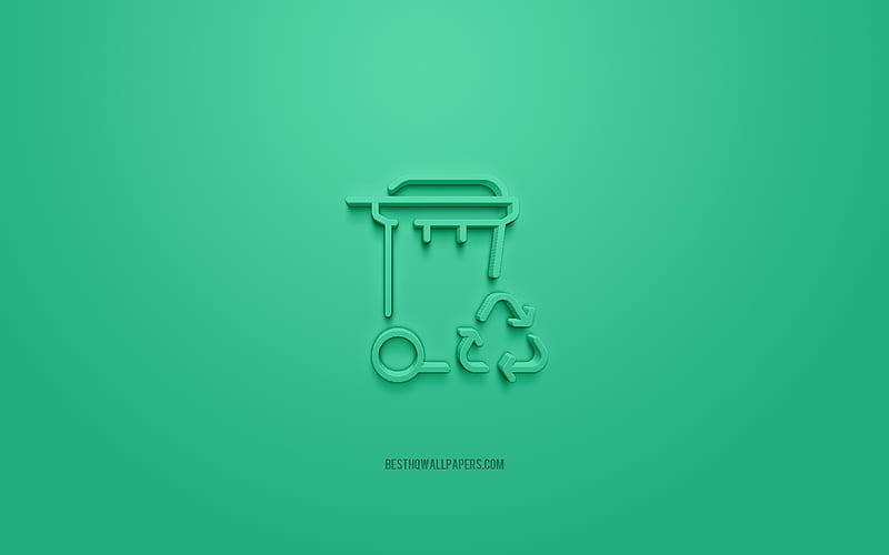 garbage recycling 3d icon, green background, 3d symbols, garbage recycling, creative 3d art, Recycling 3d icons, Recycling sign, Eco 3d icons, HD wallpaper