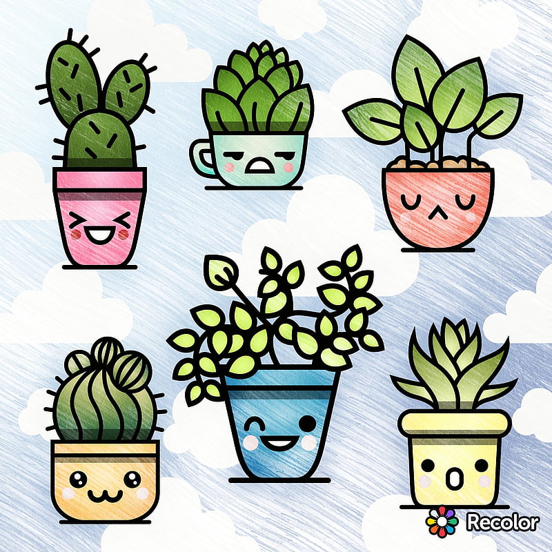 Comical House Plants, angry, annoyed, colorful, happy, meh, surprise, HD phone wallpaper