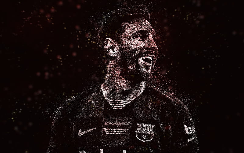 Lionel Messi, FC Barcelona, white glitter art, Argentine footballer, Leo Messi, black background, creative art, football, HD wallpaper