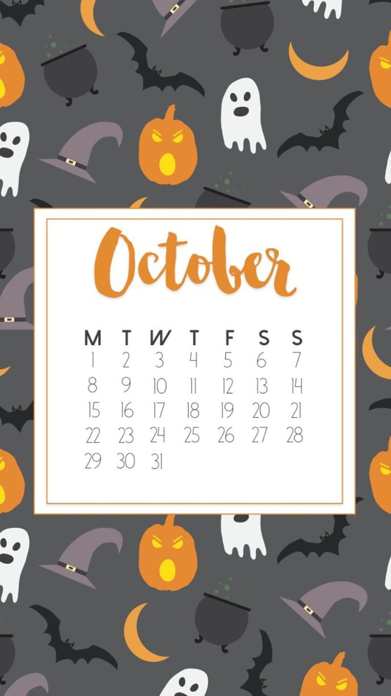 Month october, halloween, calendar, 2018, numbers, pumpkins, HD phone wallpaper