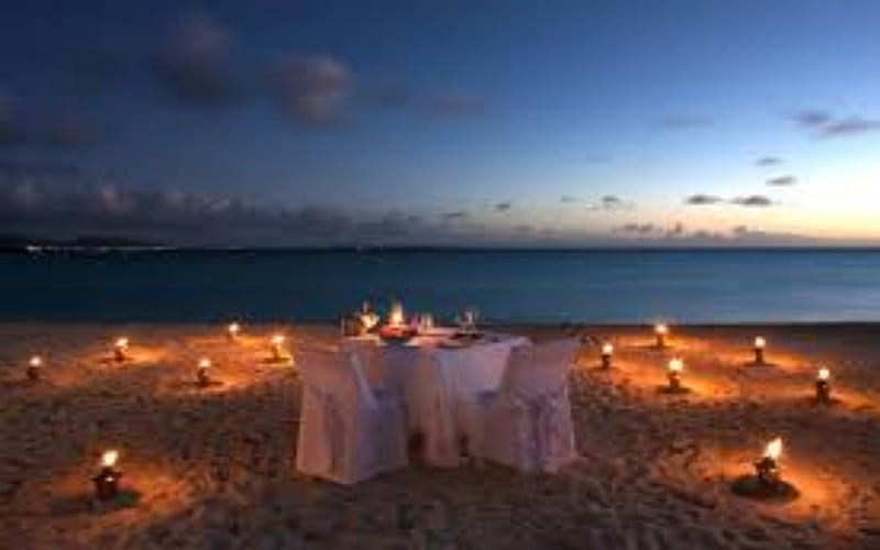 Juluca Table Beach Dining For Two, Water, Sky, Romance, Clouds, Juluca Table, beach, Candles, Dining for two, HD wallpaper