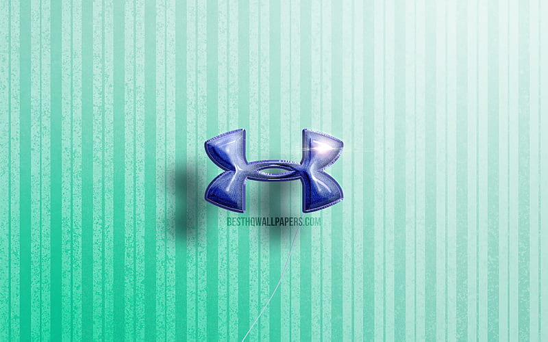 Under Armour 3D logo, blue realistic balloons, sports brands, Under Armour logo, blue wooden backgrounds, Under Armour, HD wallpaper