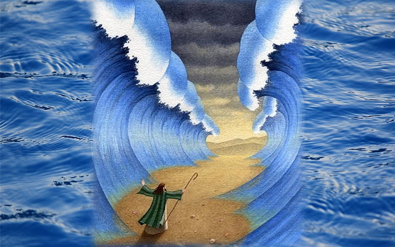 Moses and Red Sea, God, Old Testament, Res Sea, Moses, HD wallpaper