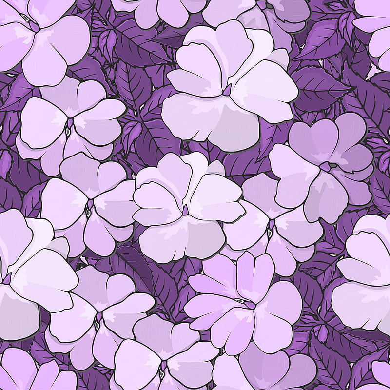 pattern, flowers, leaves, floral, white, lilac, HD phone wallpaper