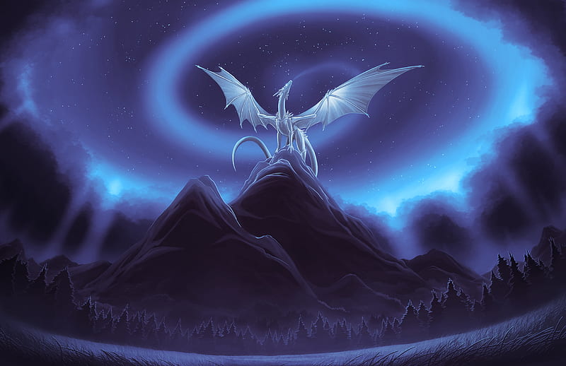 White Dragon On Mountain, dragon, artist, artwork, digital-art, HD wallpaper