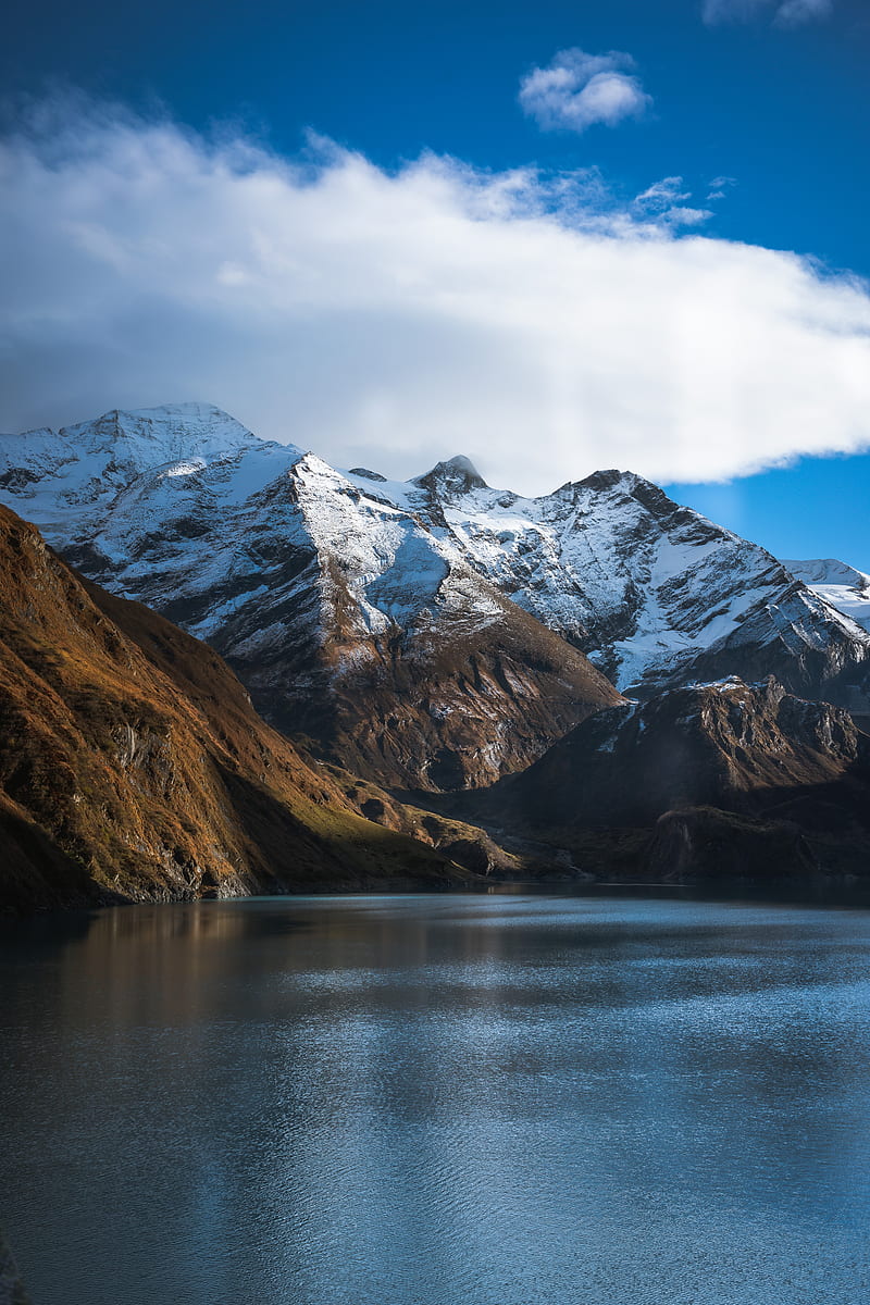 mountains, lake, peak, snowy, HD phone wallpaper