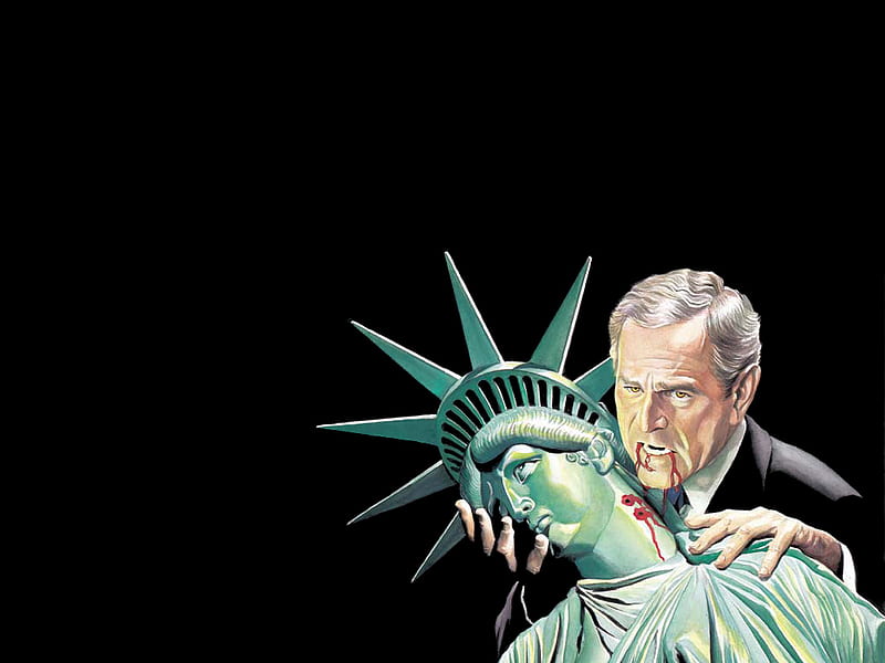 It Has Come to an End, blood sucker, statue of liberty, american gothic, bush, vampire, blood, HD wallpaper