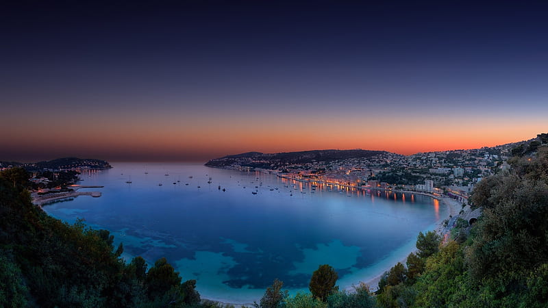 French Riviera Sea Cove, Sea, Oceans, Coves, France, Twilight, Sunsets, Nature, HD wallpaper