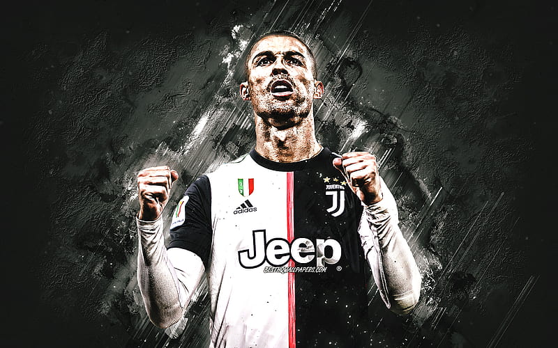 CR7, Cristiano Ronaldo, Juventus FC, portrait, soccer world star, Champions League, Serie A, Italy, football, gray stone background, HD wallpaper