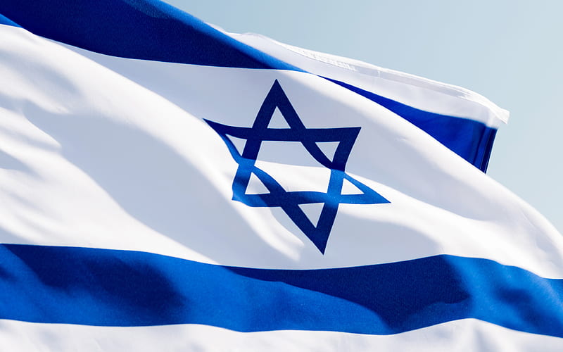 Israeli fabric flag blue sky, Asia, national symbols, Flag of Israel, flagpole, Israel, Israeli flag, Asian countries, HD wallpaper
