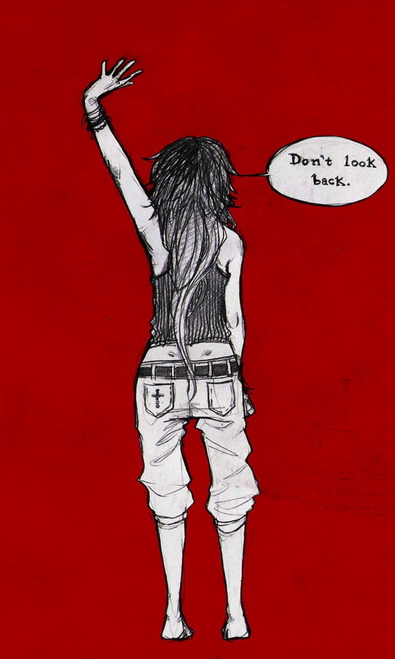 Dont Look Back, back, dont, drawing, girl, look, text, HD phone wallpaper