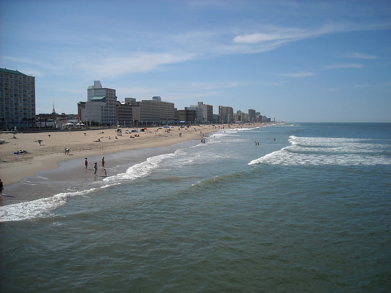 Noon at Virginia Beach, beach, sand, vacation, water, oceanfront, ocean, HD wallpaper