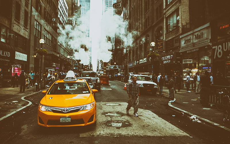 NYC, street, New York, yellow taxi, Midtown, Manhattan, Amarica, USA, HD wallpaper