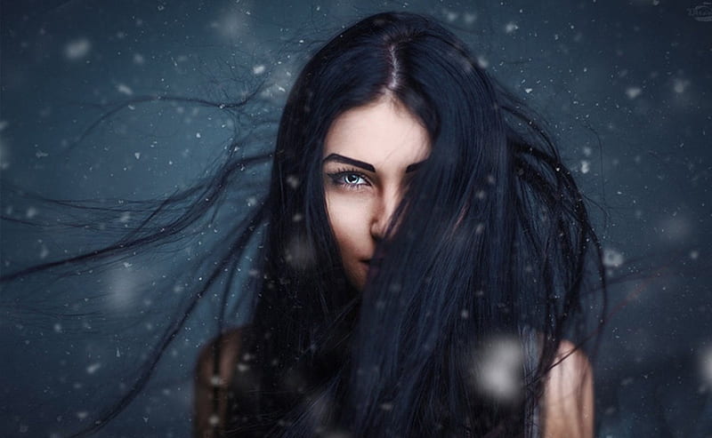 Snow, brunette, dream, woman, HD wallpaper | Peakpx
