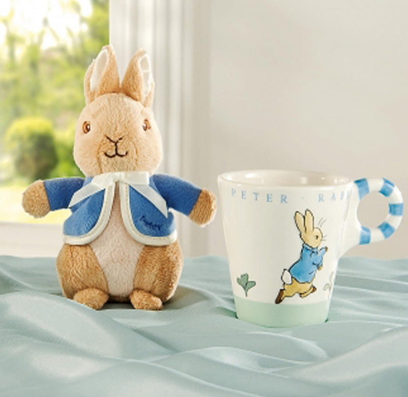 Peter Rabbit morning, rodents, rabbit, present, soft toy, precious, mug, animals, gifts, HD wallpaper