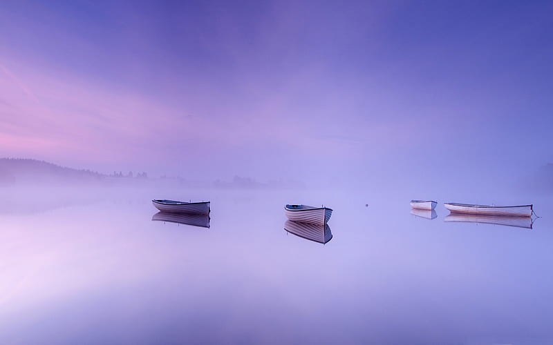 Morning calm lakes two boats-, HD wallpaper