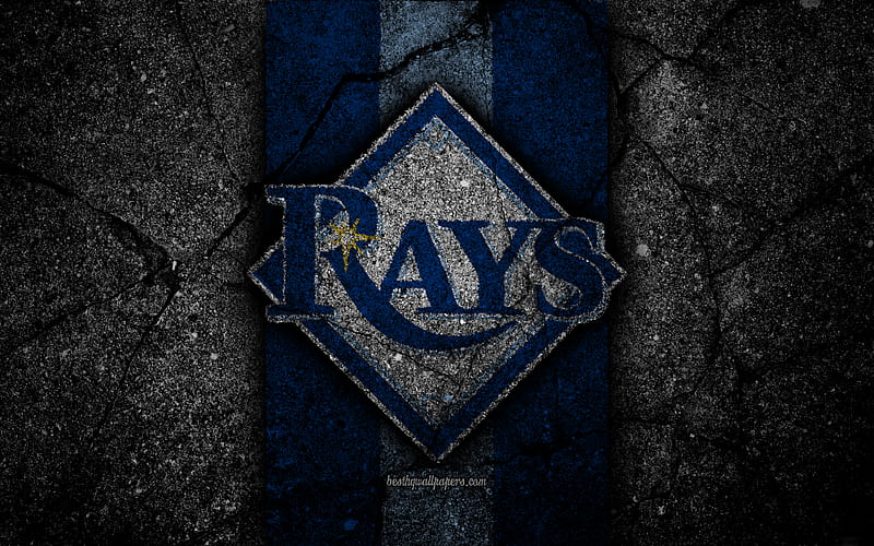 Tampa Bay Rays, logo, MLB, baseball, USA, black stone, Major League Baseball, asphalt texture, art, baseball club, Tampa Bay Rays logo, HD wallpaper