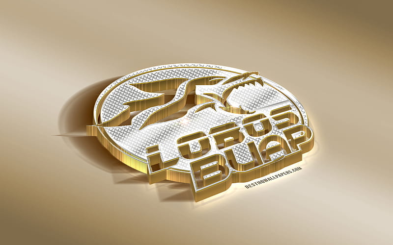 Lobos BUAP, Mexican football club, golden silver logo, Puebla de Zaragoza, Mexico, Liga MX, 3d golden emblem, creative 3d art, football, HD wallpaper