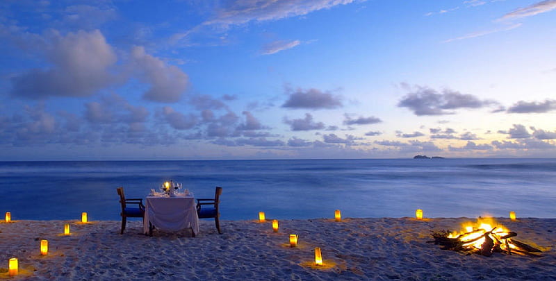 romantic beach dinner, beach, nature, romantic, barbecue, HD wallpaper