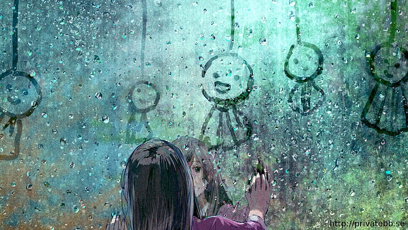 Depression, anime girls, death, rain, anime, HD wallpaper