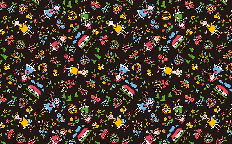 Abstract, Pattern, Bee, Butterfly, Flower, Girl, Texture, HD wallpaper
