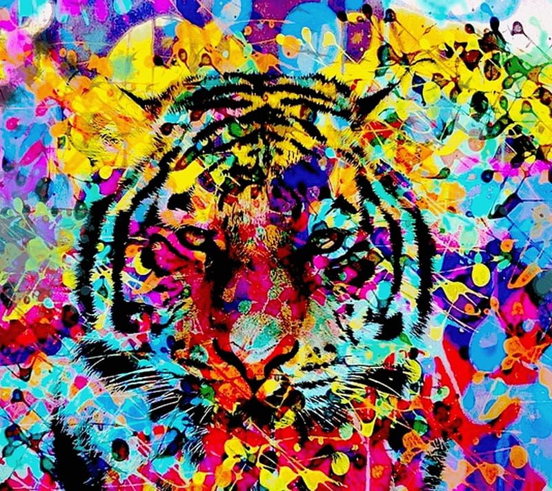 paint tiger, colorful, cool, HD wallpaper