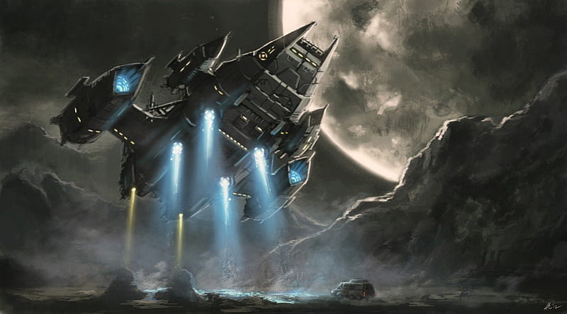 Spaceship, abduction, Invasion, Moon, HD wallpaper