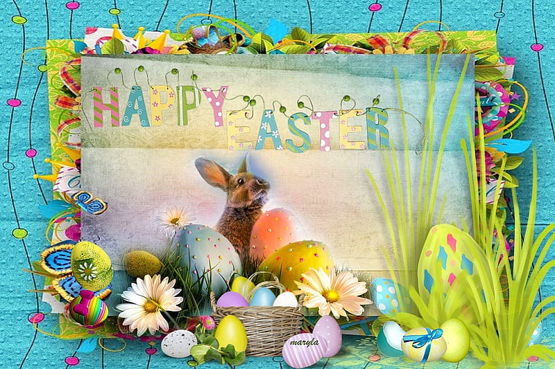 happy easter, pretty, colorful, chocolate, box, easter, bonito, bow, clouds, sweet, still life, egg, 2013, graphy, rabbits, beauty, mirror, reflection, spring time, rabbit, lovely, easter eggs, ribbon, colors, spring, gift, eggs, nature, bunny, bunnies, gifts, HD wallpaper