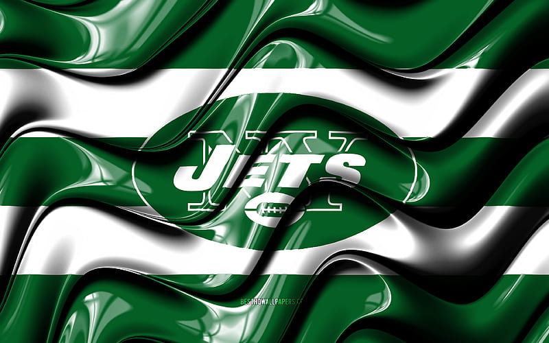 New York Jets flag, green and white 3D waves, NFL, american football team, New York Jets logo, american football, New York Jets, NY Jets, HD wallpaper