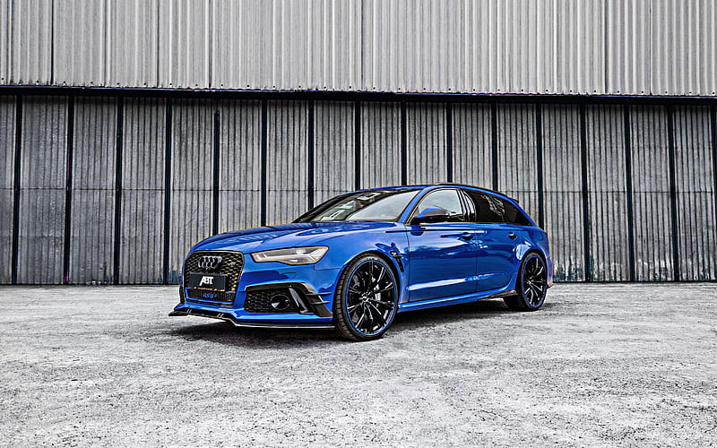 Audi RS6, 2018, RS6 ABT, Nogaro Edition, blue wagon, tuning RS6, black wheels, exterior, German cars, Audi, HD wallpaper