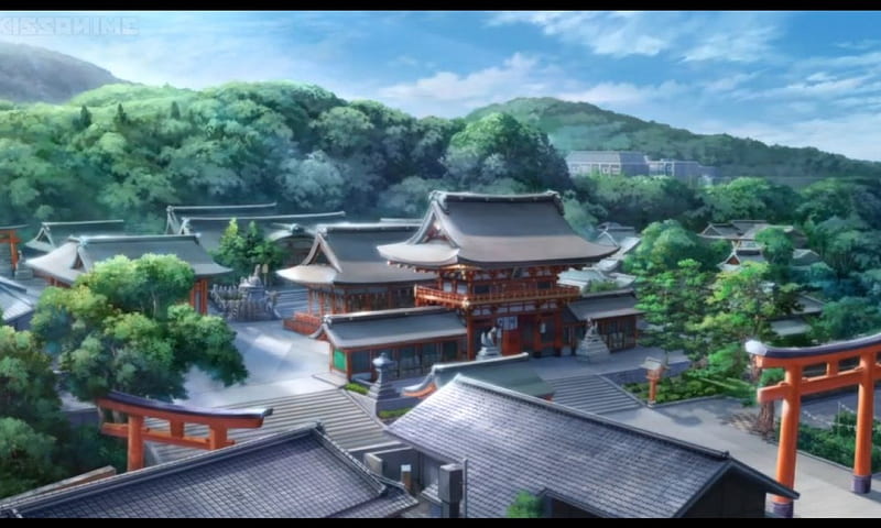 Scenery, pretty, house, scenic, home, bonito, sweet, mountain, nice, japan, anime, shrine, beauty, hill, cloud, lovely, japanese, sky, oriental, scene, HD wallpaper