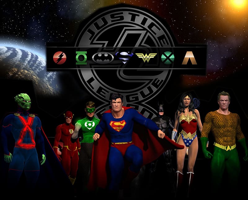 Batman, Superman, Green Lantern, Flash, Logo, Comics, Dc Comics, Diana Prince, Hal Jordan, Aquaman, Wonder Woman, Martian Manhunter, Justice League, Barry Allen, HD wallpaper