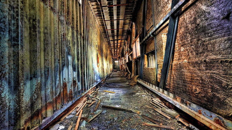 abandoned wrecked corridor r, building, wrecked, corridor, r, abandoned, HD wallpaper